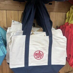 NWT! Trader Joes Tote Bag Blue Canvas Large 20” x 15” VIRAL!